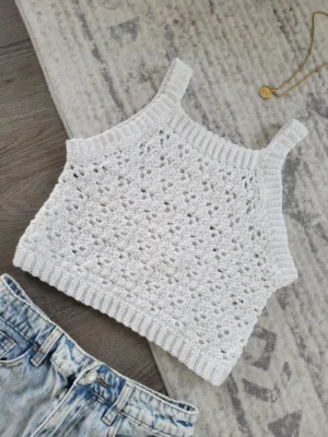 Lace Cropped Tank Top - White (XS)