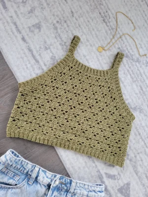Lace Cropped Tank Top - Green (S)