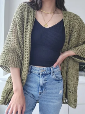 Sandbanks Mesh Boho Cardigan - Olive Green (S)