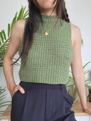 Textured Sleeveless Top - Green (S)